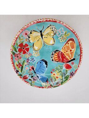 Pier 1 Imports Butterfly Porcelain Salad Plates Set Of 2 Vibrant Floral Design